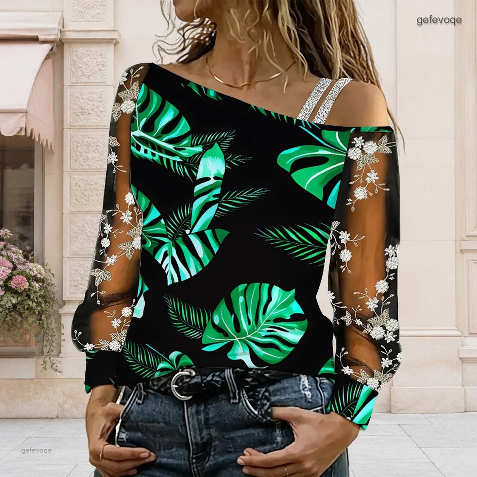 Blouse Off Shoulder - Damska bluzka z odkrytymi ramionami, asymetryczny