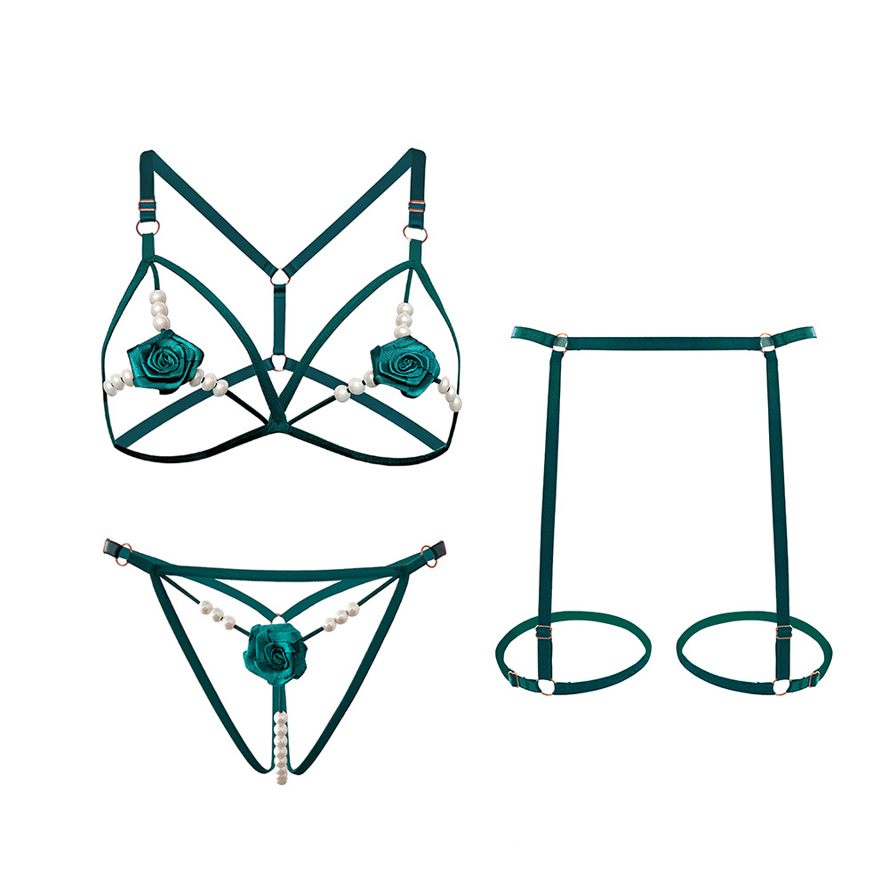 Bralette Triangle Set - 3-częściowy zestaw: Seksowny biustonosz z perłami