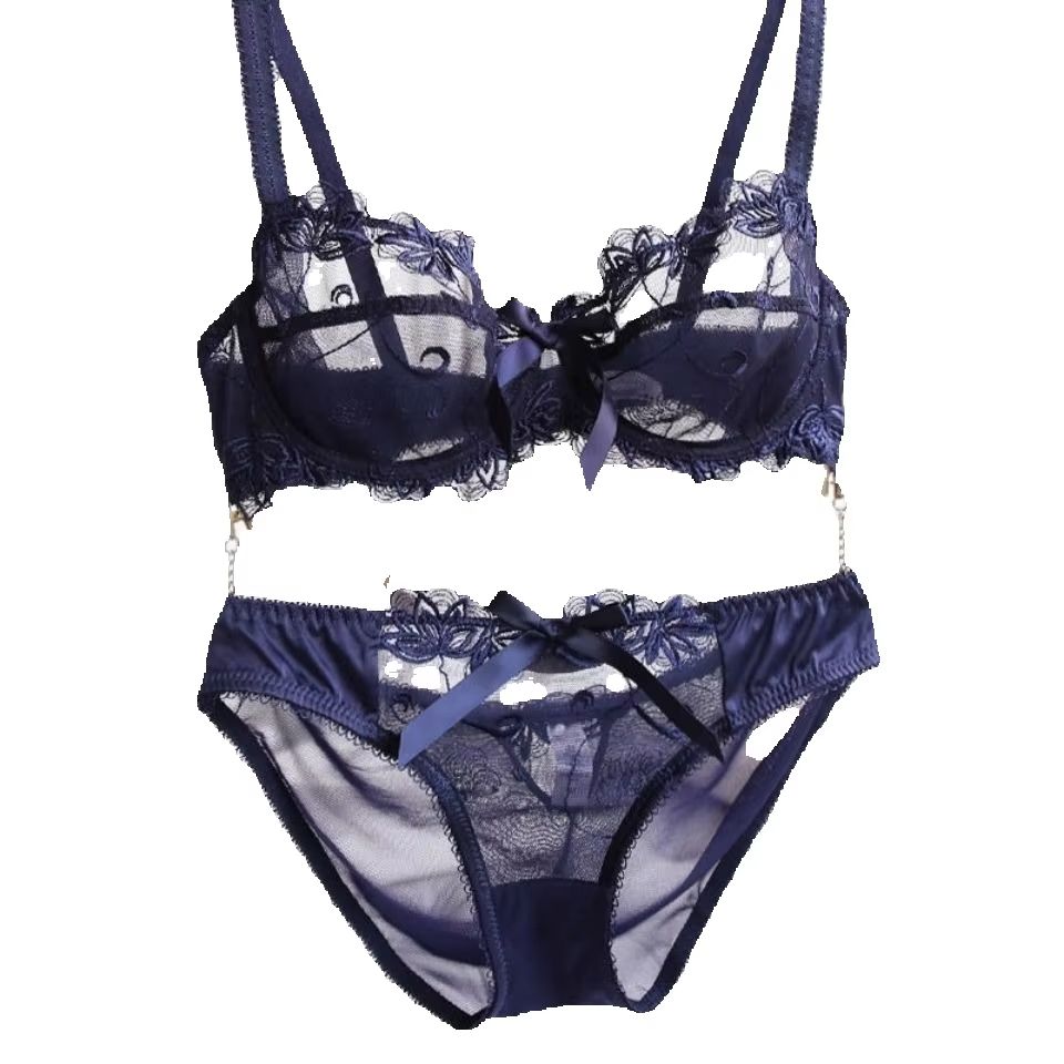 Bralette Triangle Set - Damski biustonosz i majtki, francuski haft,