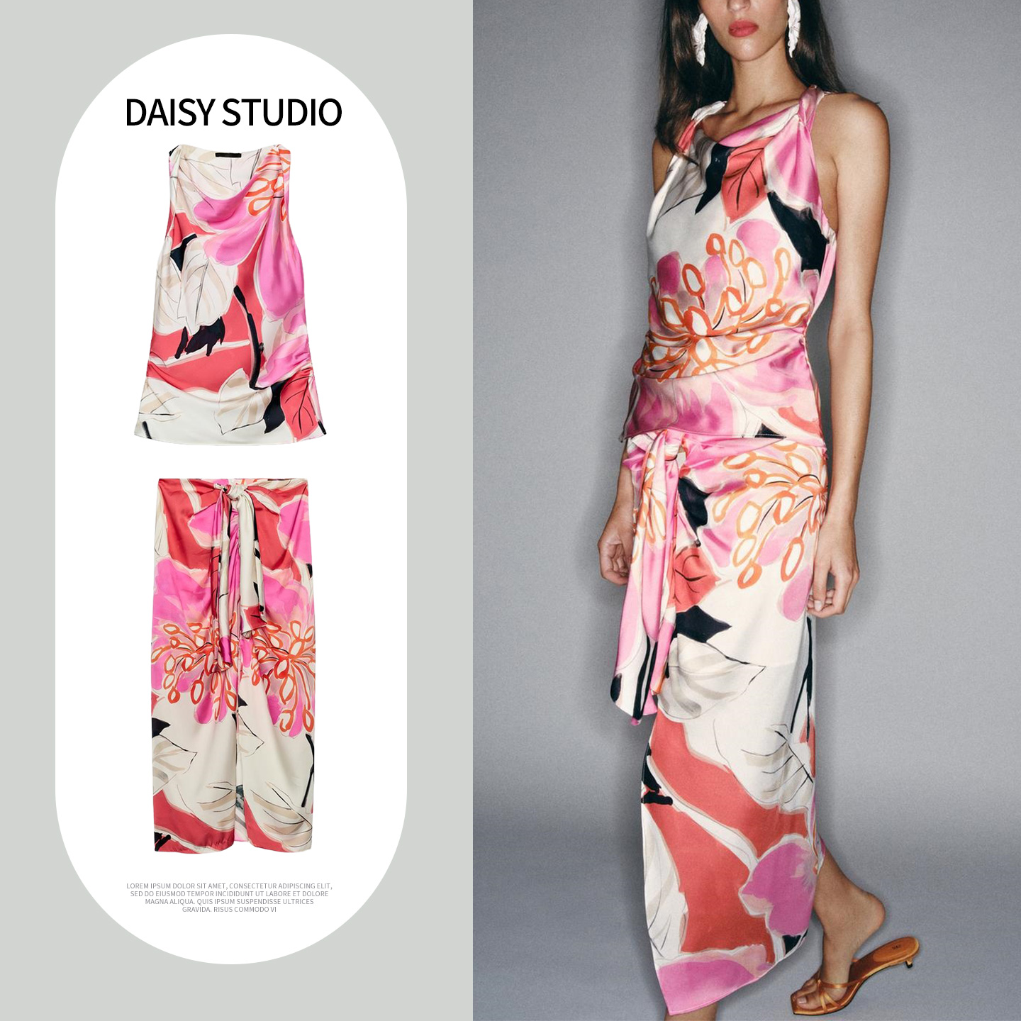 Midi Skirt Floral - Spódnica midi z wysokim stanem, sukienka