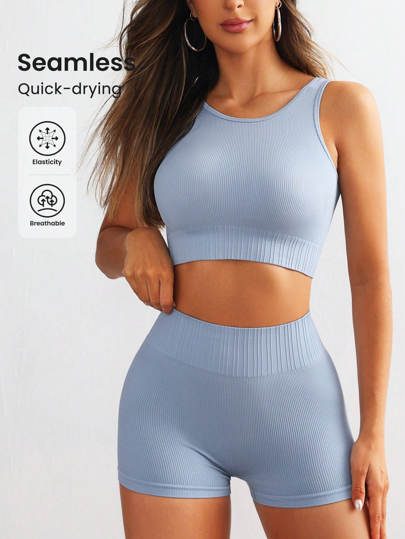 Crop Top Crochet - Damski Bezszwowy Prążkowany Zestaw do Jogi